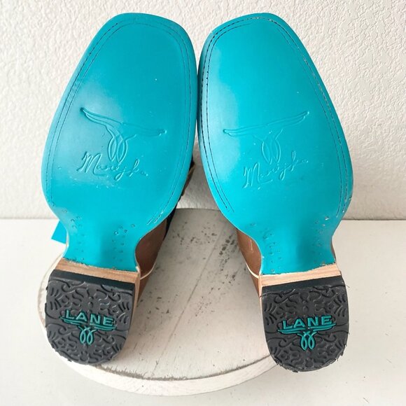 Lane BRIDLEOOD Womens Square Toe Cowboy Boots 9 Brown Western Cowgirl Mid Calf - Picture 8 of 11